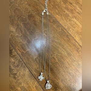 Vintage Brighton Silver Cross and Heart Pendant Necklace